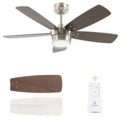 Ceiling Fan 42'' for Bedroom: Brushed Nickel Modern Fans with Light Remote Control - Reversible