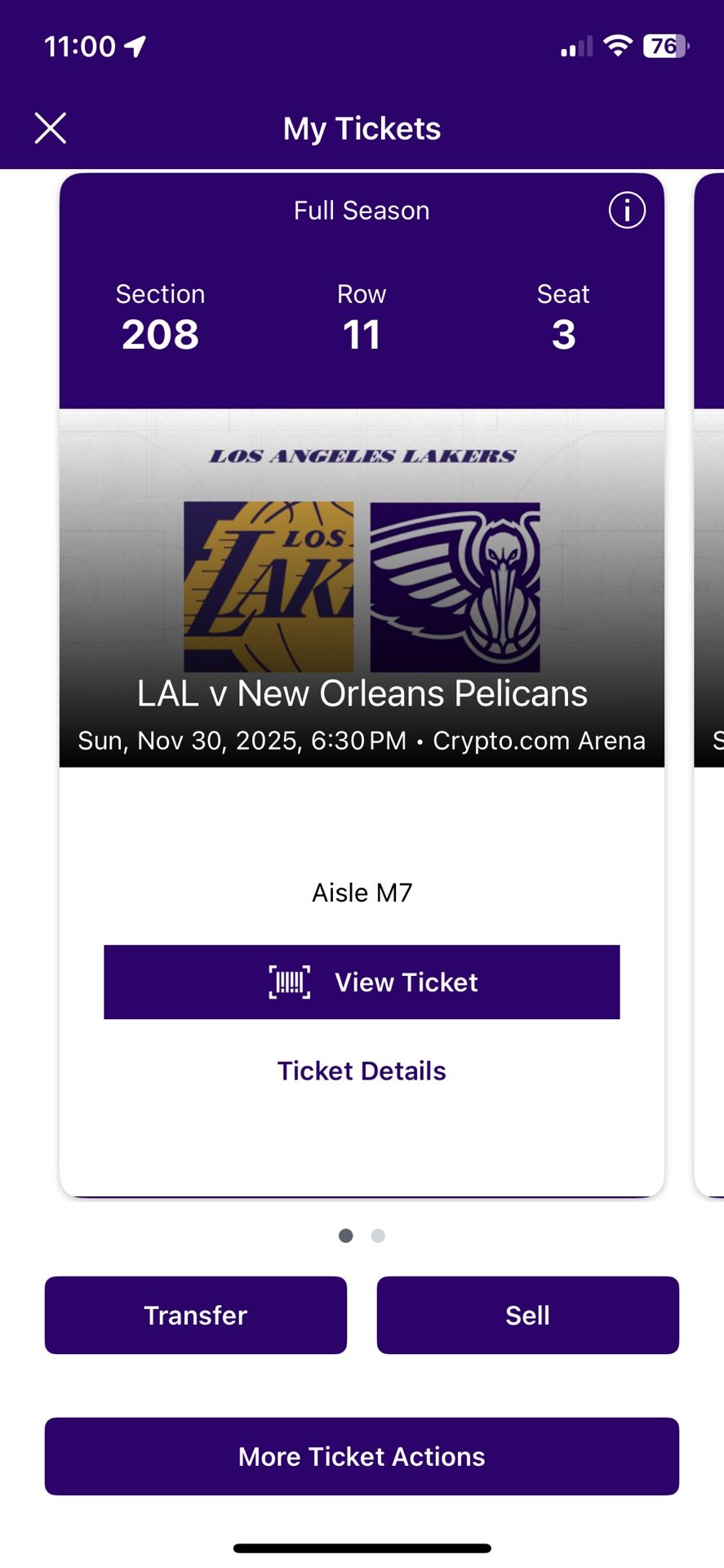 Lakers Vs Pelicans Sec 208 11/30