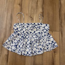 Free People blue Mia floral Printed pleated peplum Tank top