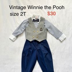 Vintage Winnie the Pooh 2T dress shirt, vest, bow tie , and TFW kids pants. 3 piece suit