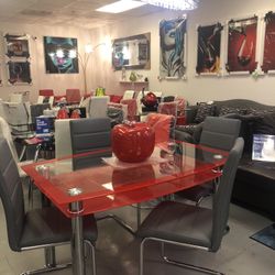 New Red Dining Table With 4 Chairs 