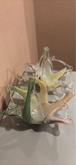 Pair of Hand-Blown Splatter Glass Star Bowls