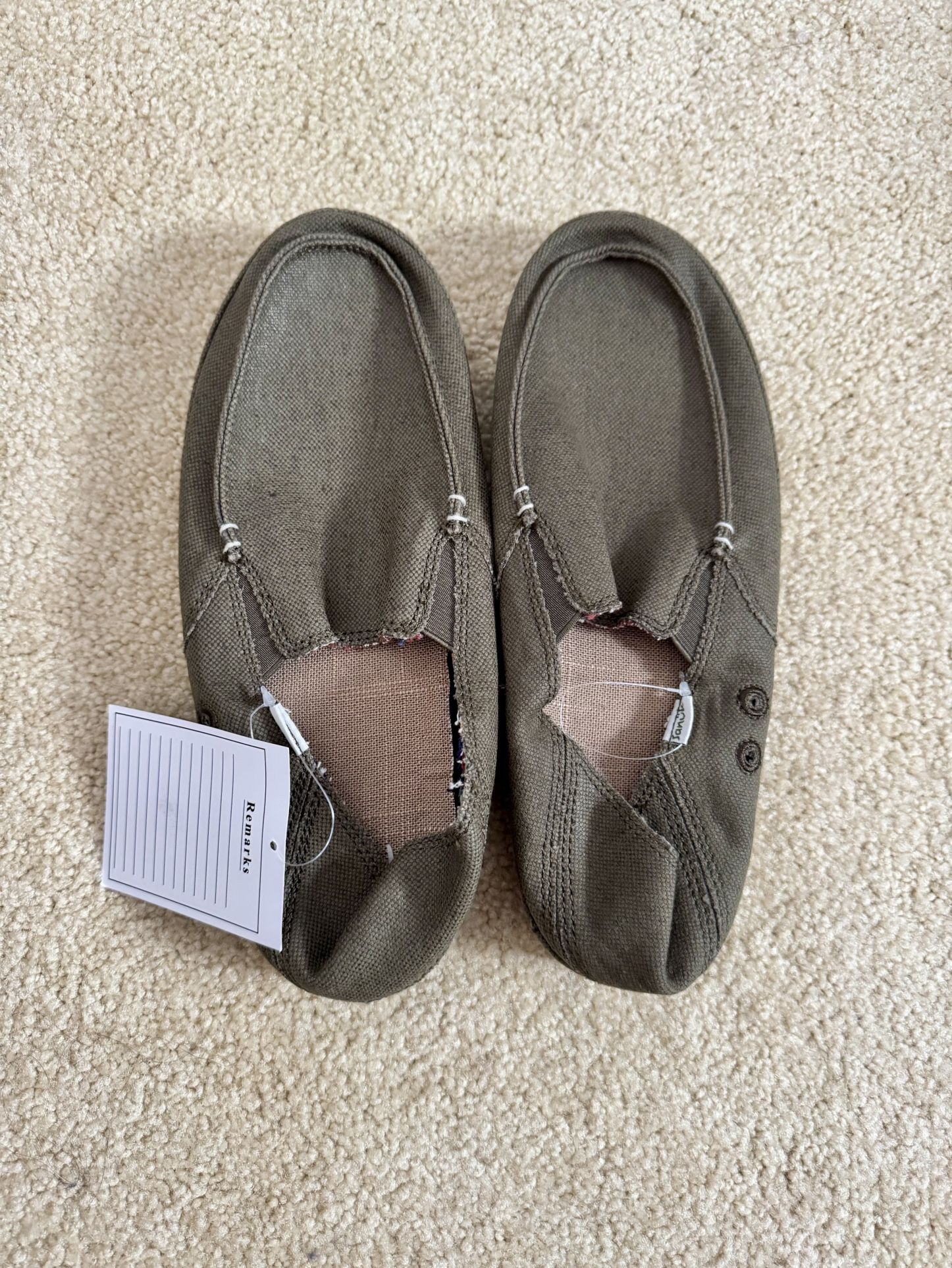Sanuk Men’s Dark Olive Hemp Slip On - Size 9