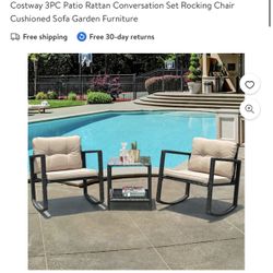  3PC Patio Rattan Conversation Set Patio Furniture 