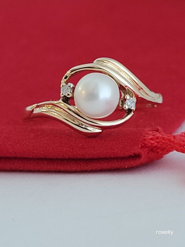 ❤️10k Size 7.25 Beautiful Solid Yellow Gold Fresh-Water Pearl and Diamond Ring!/ Anillo de Oro con Perla y Diamantes! 👌🎁Post Tags: 10k 14k