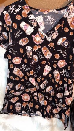 Sienha Coffee Print Scrub Top
