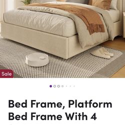 King Size Upholstered Bed Frame – Beige – $250