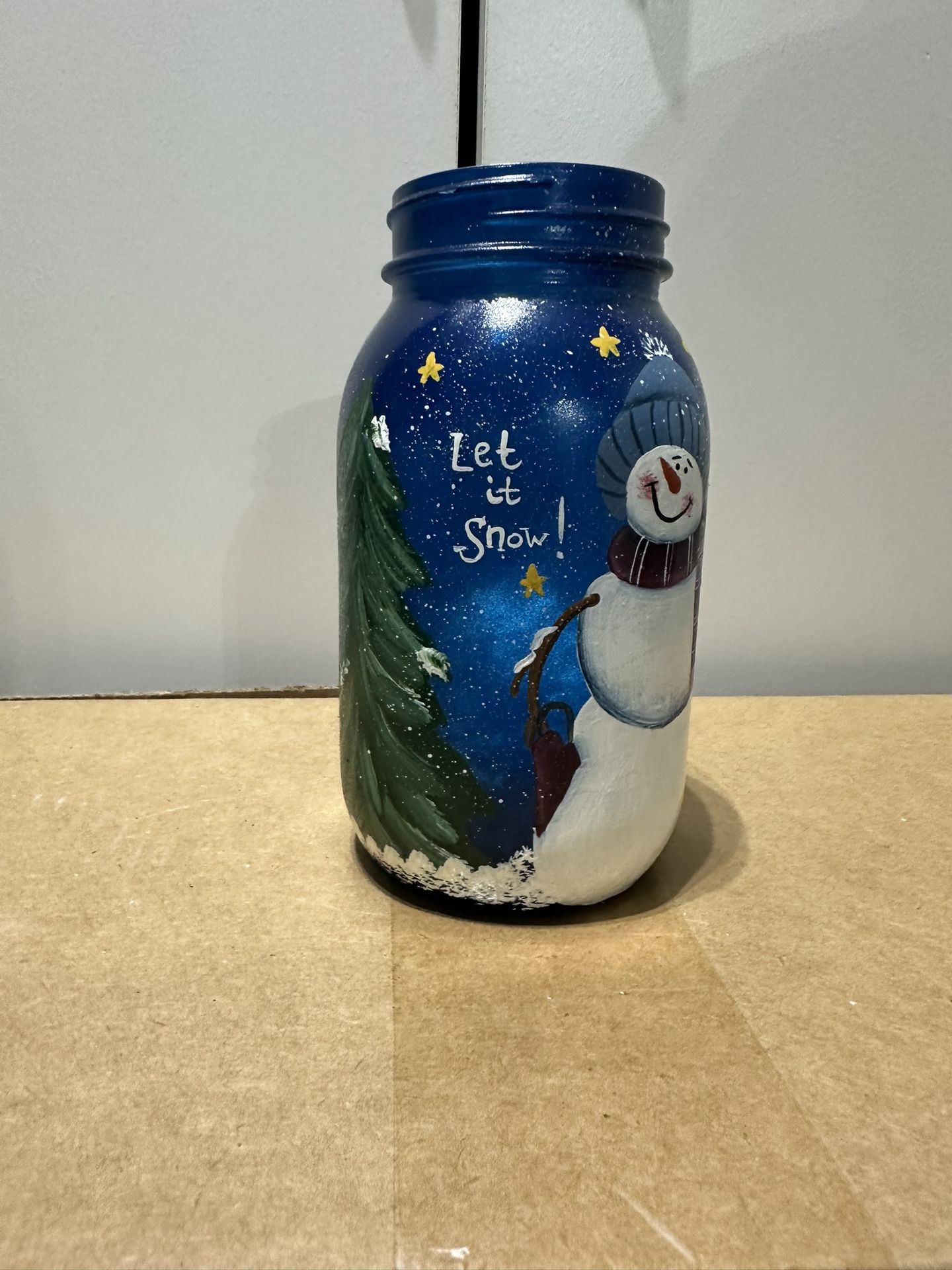Hand Painted Snow Man Jar