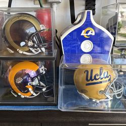 Rams signed Jared Goff mini helmet + Eams SB 34 helmet