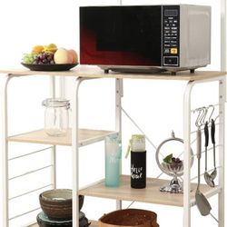 soges Microwave Cart Coffee Station, Kitchen Bakers Rack, Utility Microwave Oven Stand Storage Cart, Workstation Shelf, White Oak 172-MO