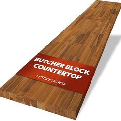 Teak Butcher Block Countertop 60 x 25 x 1.5 Inches, Acacia Solid Wood Table Top for Desk Top, Workbench Top, Kitchen Countertop
