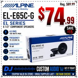 Alpine EL Series 1 Set 6 1/2" Component Speaker System 180 Watts EL-E65C-G 🚨 Payment Options Available 🚨 No Credit Needed 🚨