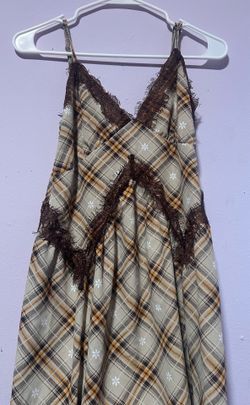Stitch & Pine Plaid Lace Smocked Mini Dress Size S