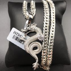 925 Sterling Silver 2.29CT Moissanite Dragon Pendant Necklace Size 24”