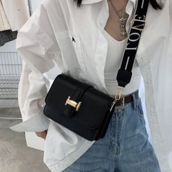 Lightweight,Business Casual Mini Flap Crossbody Bag, Daily commuting, travel, vacation, street shopping, black magnetic buckle, solid color letter wid