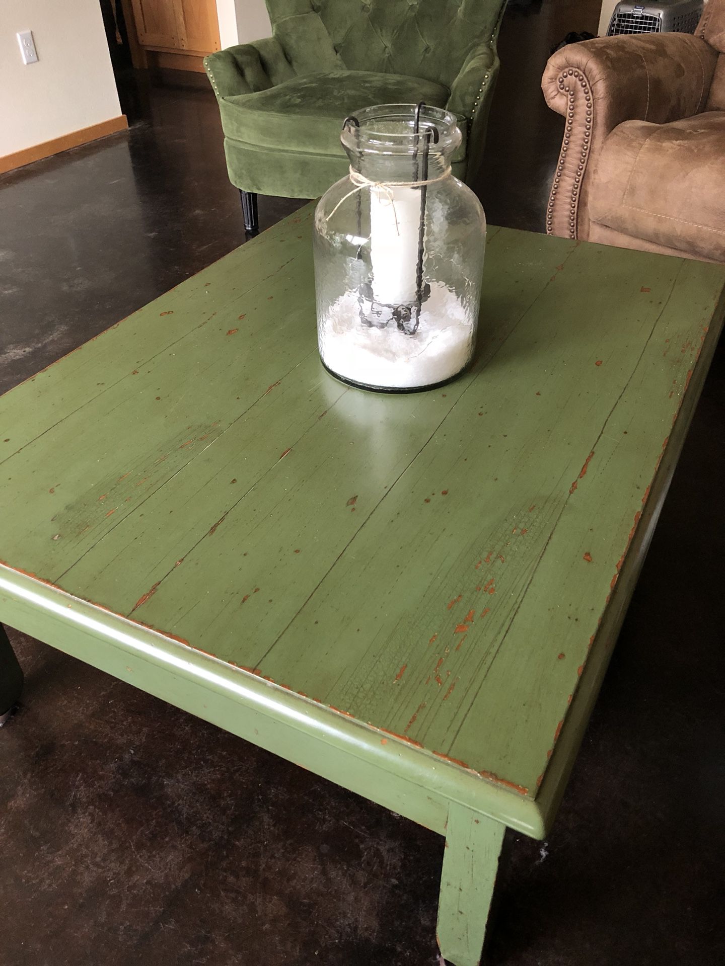Large Pottery Barn Green Coffee Table