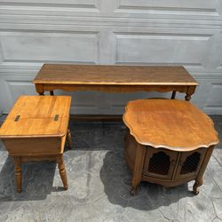 3 pc:  entryway / sofa table / console table $65, 2 side / table  $40 ea, 