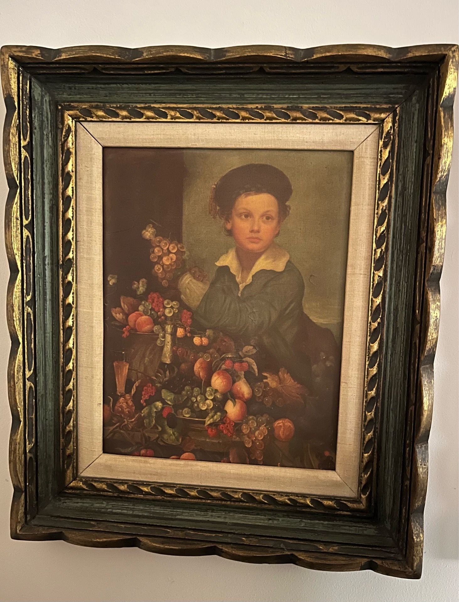 Boy with Still Life” by Severin Roesen, Vintage Framed Print