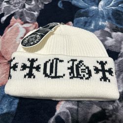 White Chrome Heart Beanie