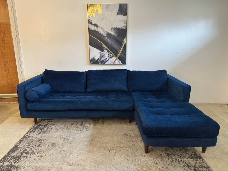 Blue Velvet 3-Seater Sectional Sofa
