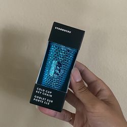 New Starbucks Blue Chrome Studded Cup Keychain