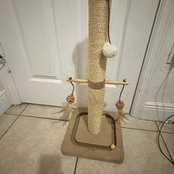 cat scratching post and toys 