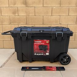 Husky Black Heavy Duty Large Rolling Toolbox with Tool Tray and Keyed Lock BONUS Husky 2pk Level