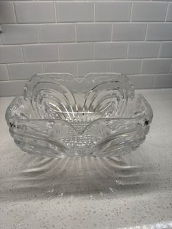 Vintage Heavy Crystal Square Bowl with Frosted Floral Engraving