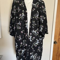 Super Pretty a.n.a. A New Approach Black Floral Kimono Flowy Top Size 0X