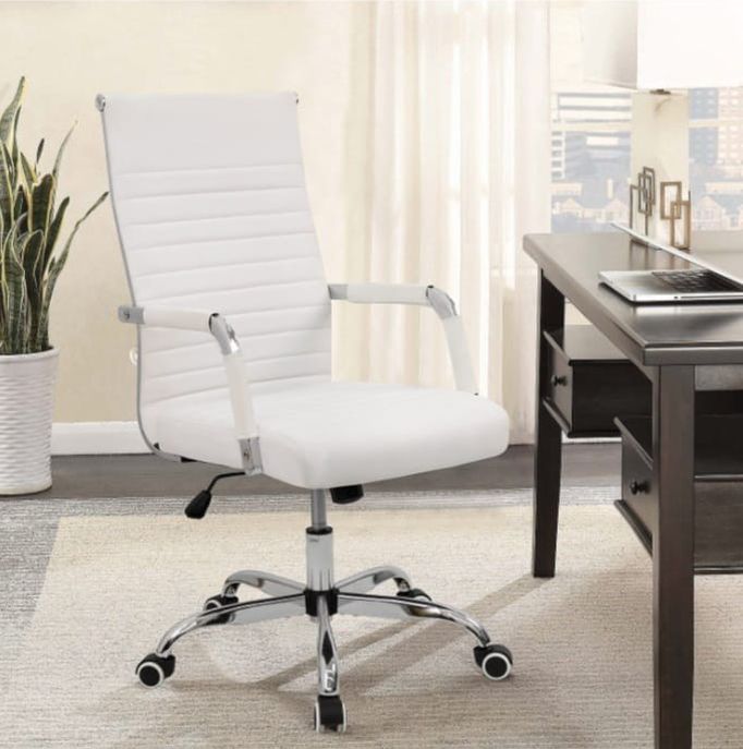 BRAND NEW Walnew Mid-Back Ribbed Office Chair with PU Leather,White