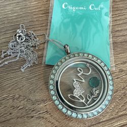 Origami Owl Silver Living Locket Necklace Rhinestone Jewelry Swarovski Blue