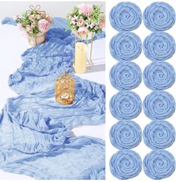 Foaincore 12 Pack Light Blue Cheesecloth Table Runner 21.5 x 157 Inch Summer Boho Rustic Gauze Cheese Clothes Table Runner Bulk Romantic For Wedding B