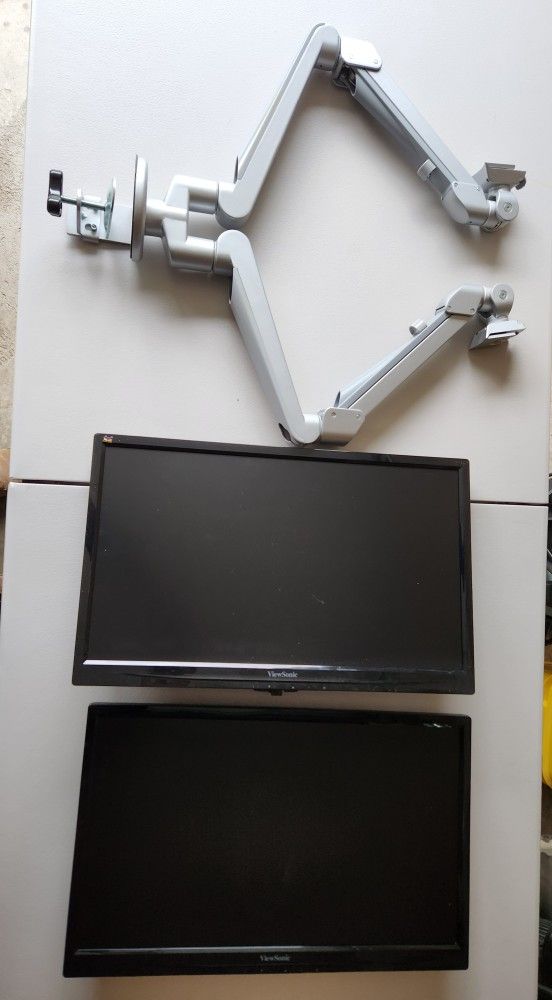 Dual Monitor Mount And Two Monitors