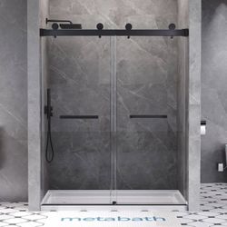 60 in. W x 76 in. H Double Sliding Frameless Shower Door with 10mm Tempered Clear Glass Available in Matte Black, Brushed Nickel, Chrome
