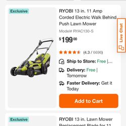 11amp Corded Ryobi 13in Mower