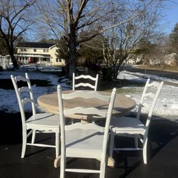 5pc authentic farmhouse dining set 48” round table 4 pottery barn white chairs 