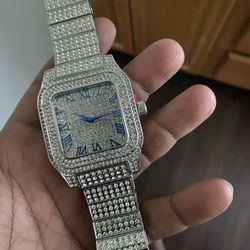 Silver Diamond Moissanite Watch 