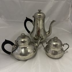 Vintage Pewter Tea, Coffee, Sugar Set Etain 