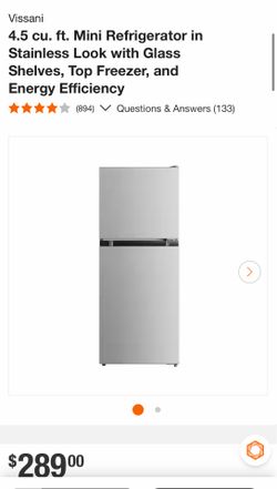 4.5 cu. ft. Mini Refrigerator in Stainless Look with Glass Shelves, Top Freezer, and Energy Efficiency * *