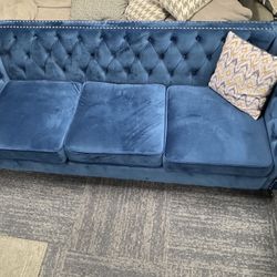 Velvet Blue Sofa Loveseat With Nailhead Trim