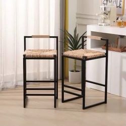 Set of 2 Woven Counter Height Dining Chairs with Back (Water Hyacinth with Back) - 16.54" L x 15.35" W x 32.48" H