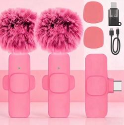Brand new in box 2pcs Pink Microphone for Phone Android Phone Tablet iPad PC, USB C- Lavalier Mic