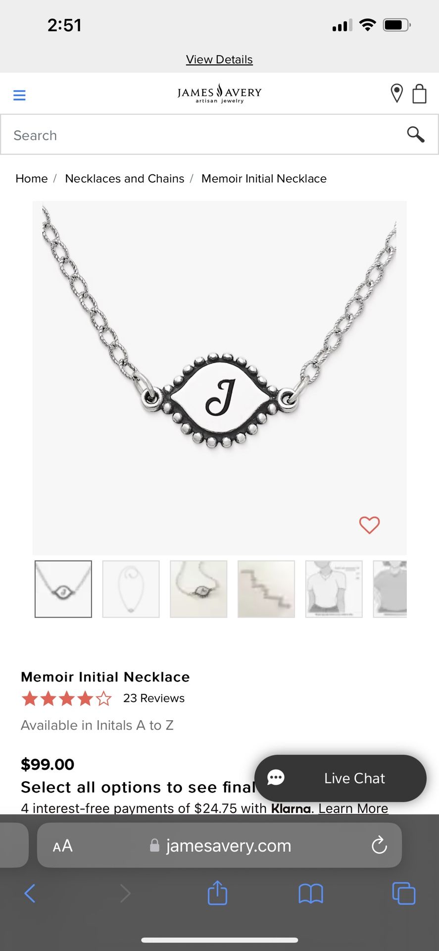 James avery store memoir initial necklace