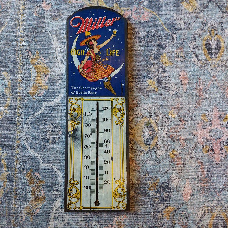 Vintage Miller High Life Wood Thermometer Sign Beer Advertisement 

