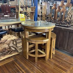 Solid Wood Round Counter Height Table Set - Pie Table