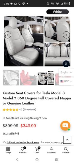 Wekar Tesla 3 Seat Covers nappa white