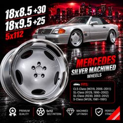 🔥 18x8.5 +30 / 18x9.5 +25 5x112 Mercedes Silver Machined Wheels 🔥