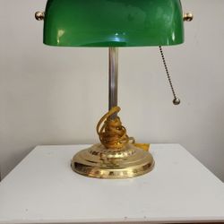 Vintage Green Glass & Brass Bankers Lamp ($125)