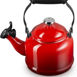 Le Creuset Enamel On Steel Demi Tea Kettle with Metal Finishes, 1.25 qt., Cerise #994