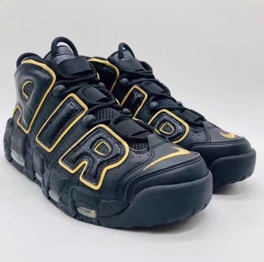 Nike Air More Uptempo france Pippen Leather Shock Absorbing Anti-slip Mid-top Retro Basketball Shoes Unisex Black Gold